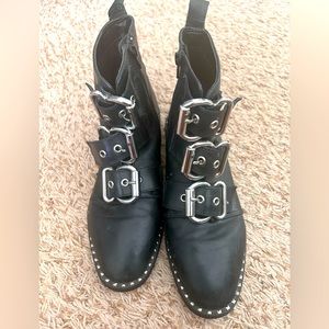 Recharge Black Leather Buckle Boots Steve Madden
